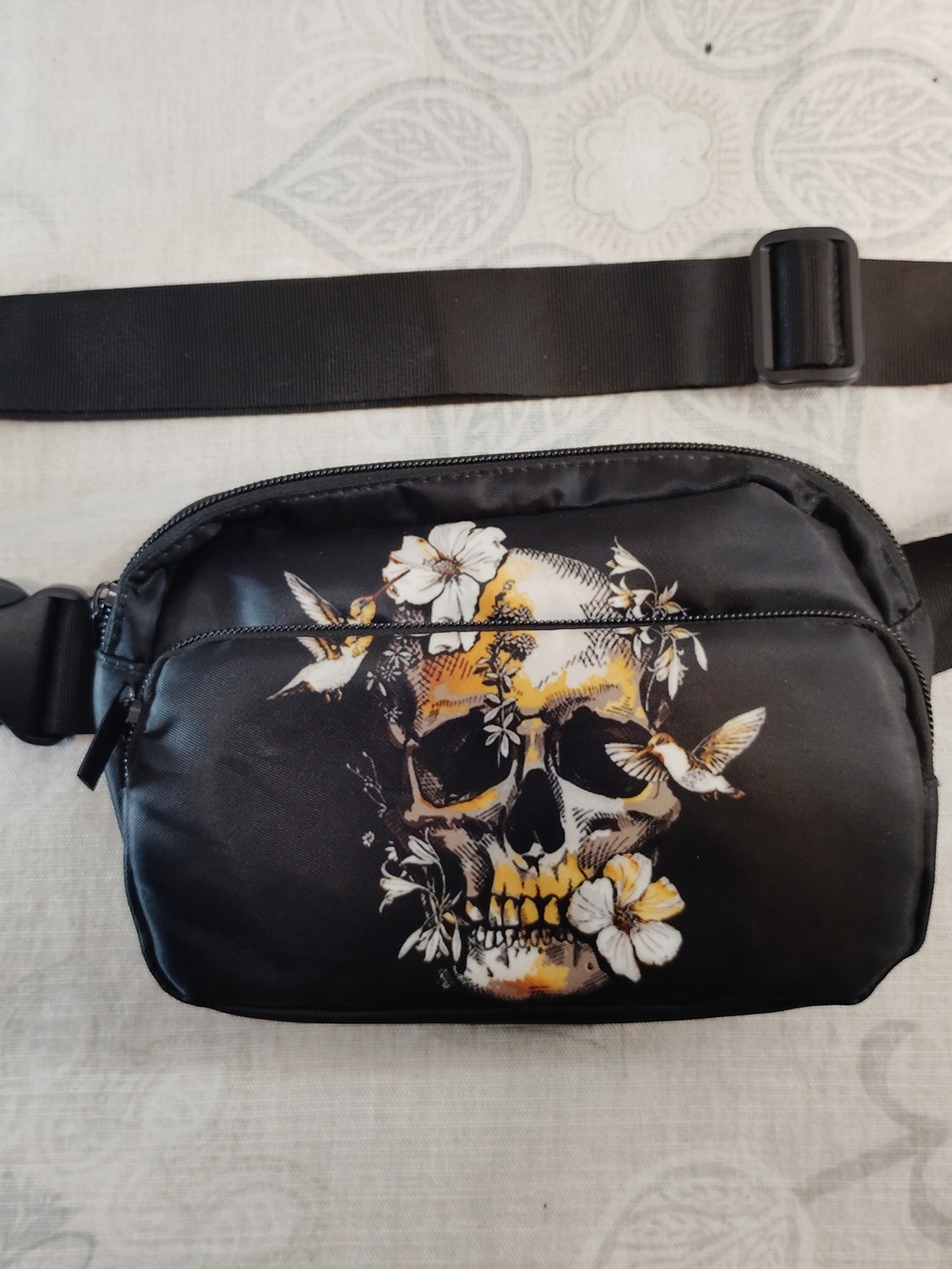 Black Skull-Print Crossbody/Waist Bag